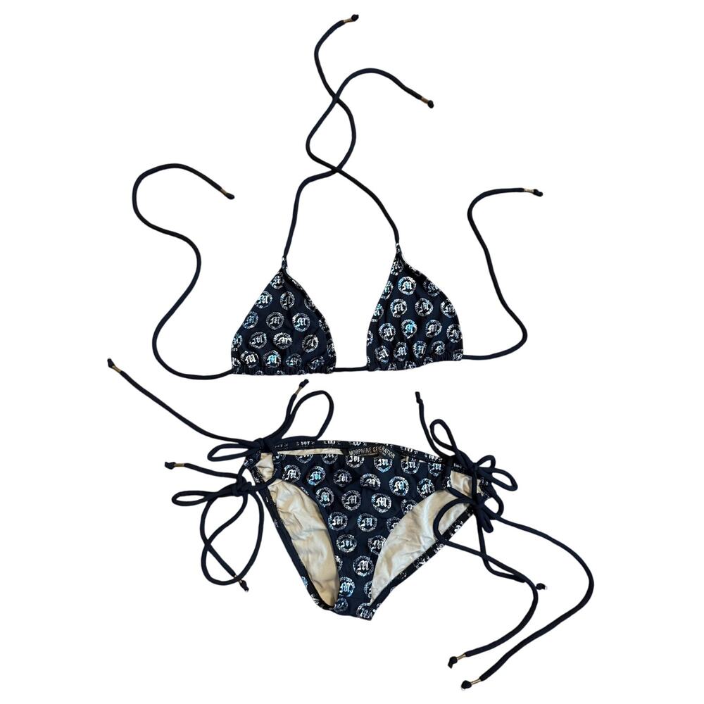 NWOT Vintage Y2K Morphine Generation Black Silver Foil Triangle String Bikini M